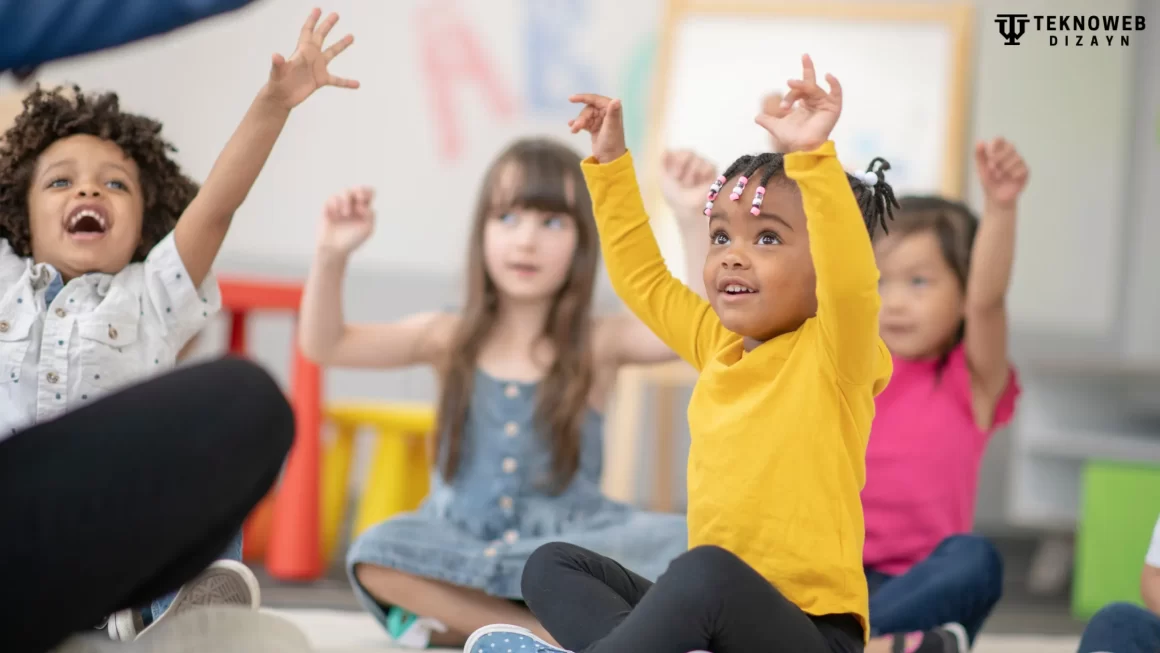 Preschool children engaged in a fun and interactive classroom activity, fostering participation through advanced education methods.