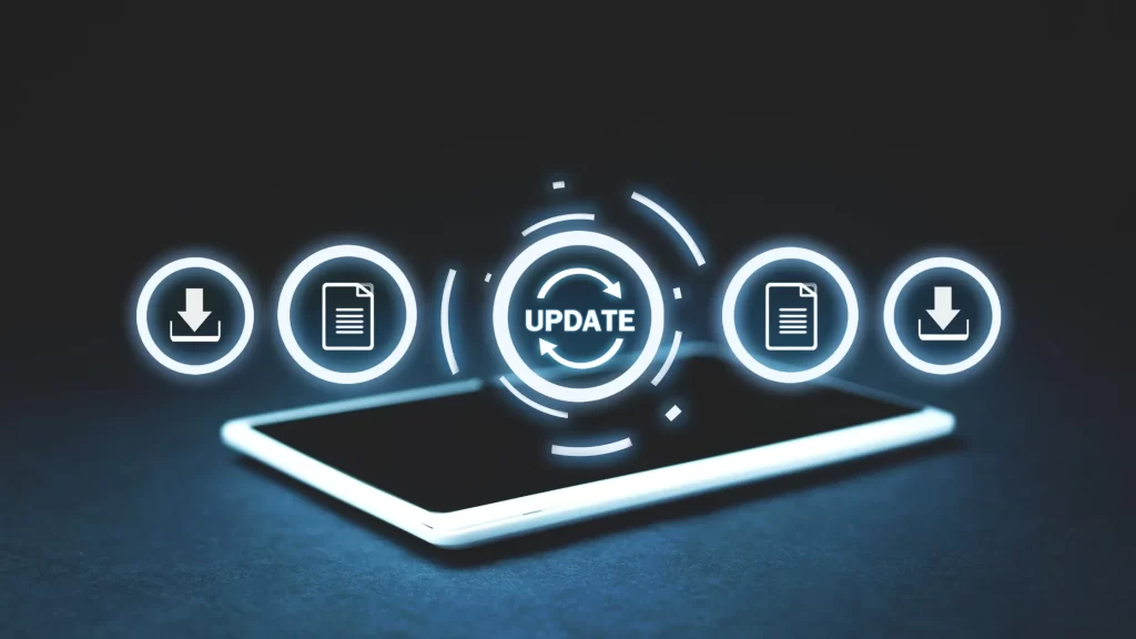 Smartphone with glowing 'Update' icon, representing updates on ScoopUpdates.com.